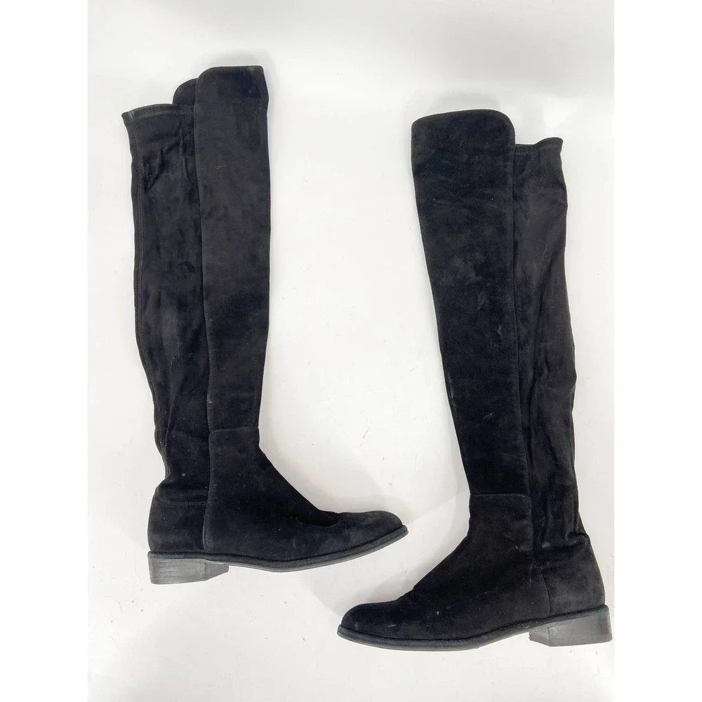 Stuart Weitzman Black Paneled Suede Leather Over-the-Knee‎ Boots Size 6.5M